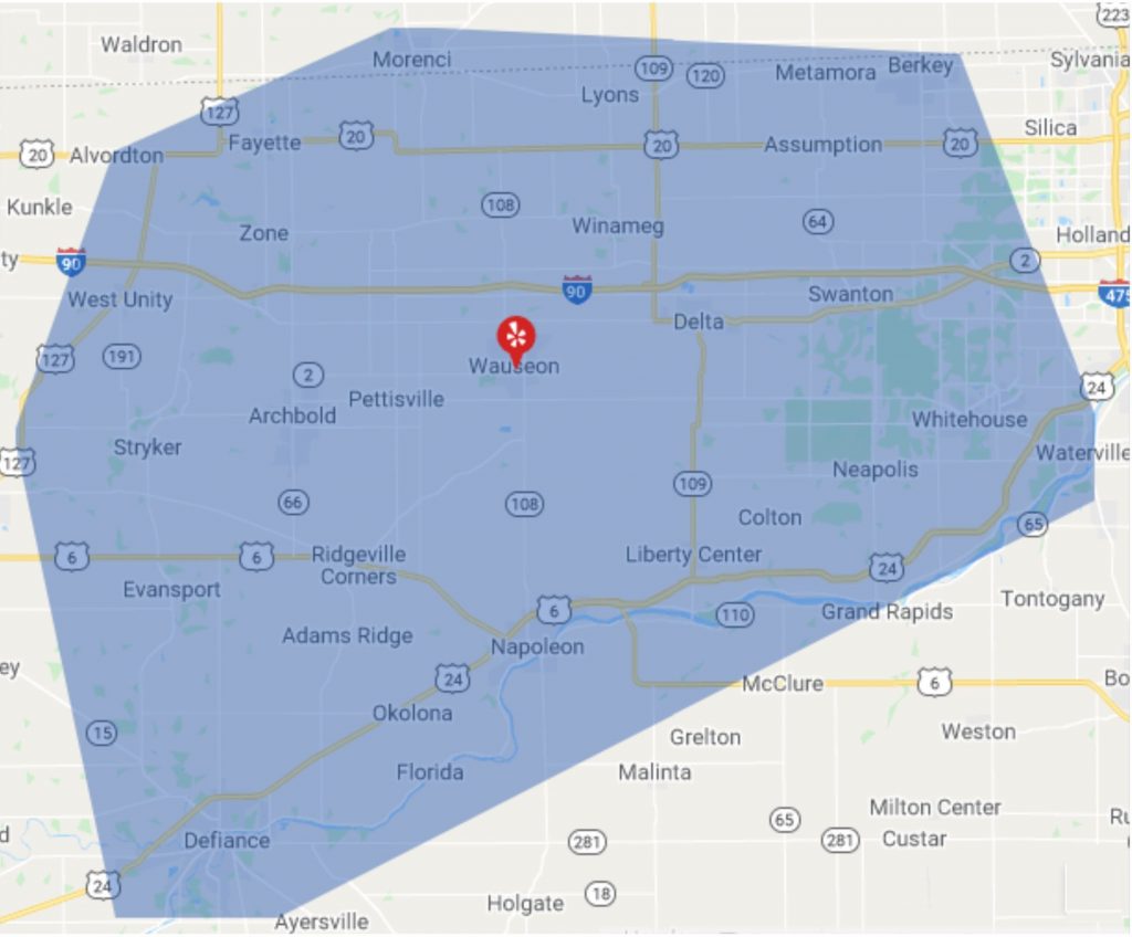 DELIVERY MAP 1 Aquatek Water Conditioning offers a delivery service throughout Northwest Ohio and Southeast Michigan.