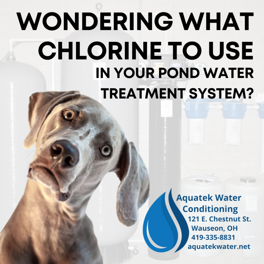 Graphic on what chlorine to use for your pond water treatment system.  