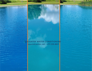 Image of the same pond with Crystal Blue at different times.