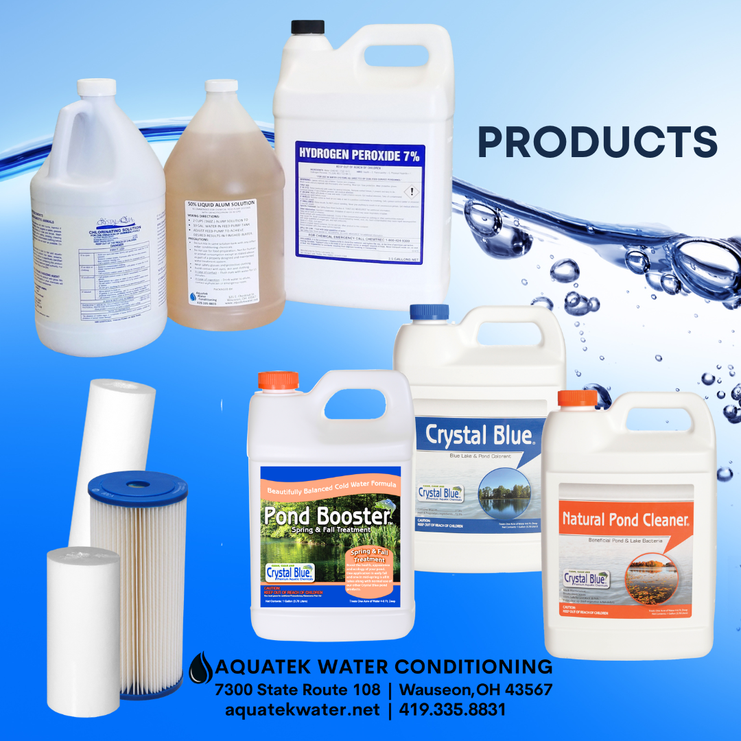 A photo of a variety of products sold at Aquatek Water Conditioning.